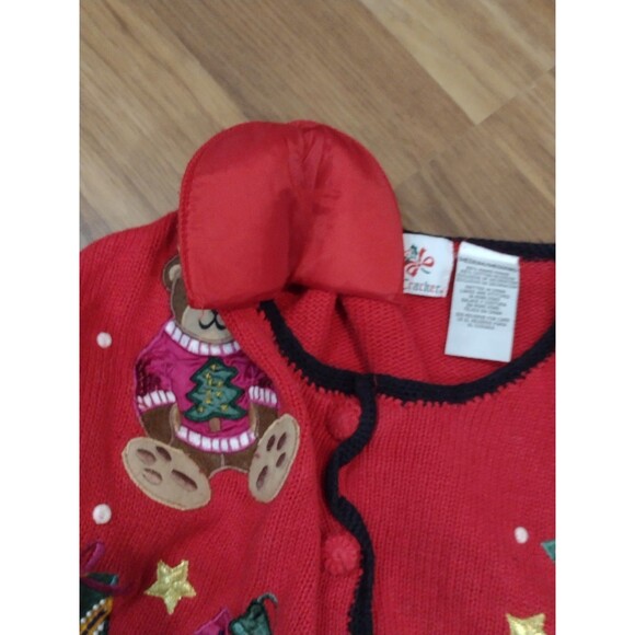 Vintage NutCracker Ugly Christmas Cardigan Women's Sweater Medium Bears & Beads - Picture 10 of 11